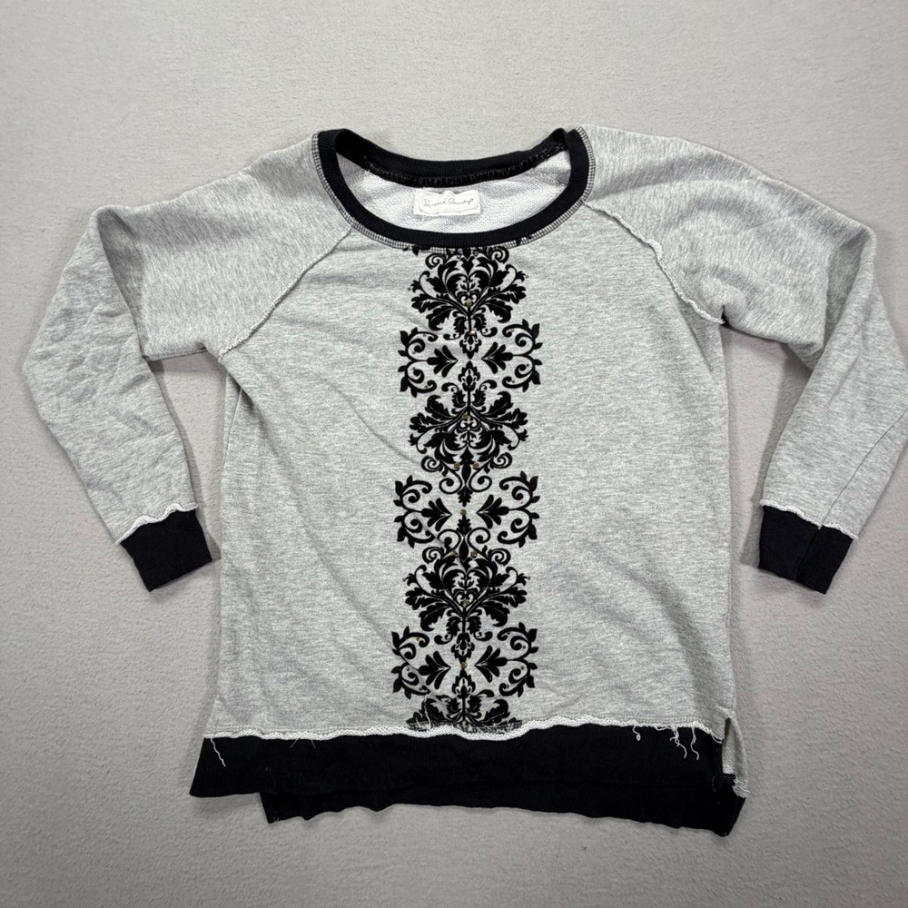 French Laundry Womens Sweatshirt Relaxed Gray Damask Graphic Print M